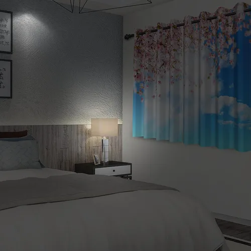 Miniatura 6 de Renaiss Cortinas de ventana con diseño de cerezo Fuji, tratamiento de ventana de cielo azul, flores rosas, cortinas opacas de privacidad para hombre