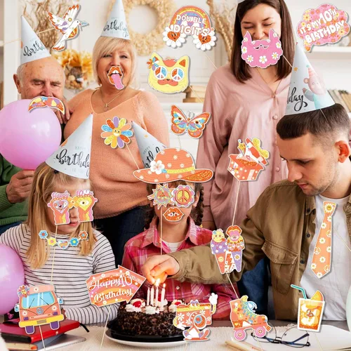Miniatura 7 de 25 piezas de accesorios para cabina de fotos, decoraciones de fiesta retro boho para niñas, suministros de fiesta temática hippie para baby shower