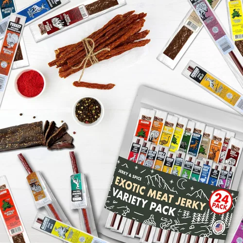Miniatura 6 de Buffalo Bob's Wild Game Meat Snacks - Bocadillos de carne (24 unidades) Paquete surtido de cecina de res con tiras y palitos sabrosos Paquete