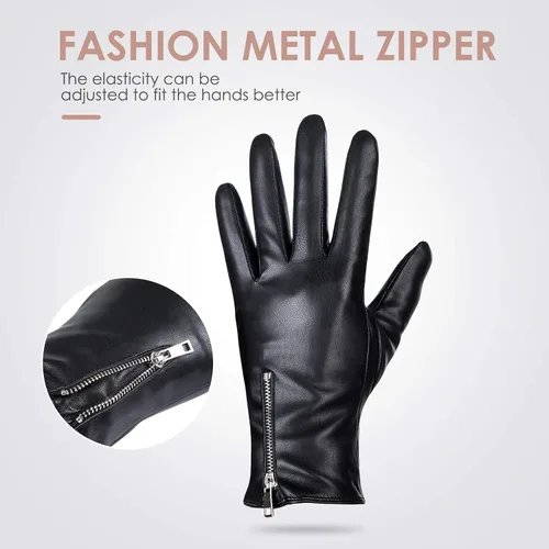 Miniatura 5 de Dsane Guantes de cuero de invierno para mujer, guantes de conducción cálidos para pantalla táctil