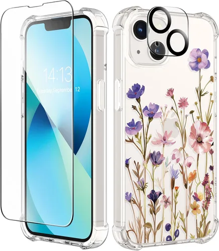 Miniatura 129 de GVIEWIN - Funda floral para iPhone 14 de 6.1 pulgadas, protector de pantalla + protector de lente de cámara, no se amarillenta, a prueba de golpes