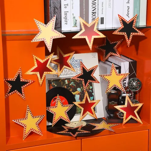Miniatura 3 de Lenwen 39 espirales colgantes estilo estrella rojo dorado y negro para decoración nocturna de películas, alfombra roja, decoración de fiesta