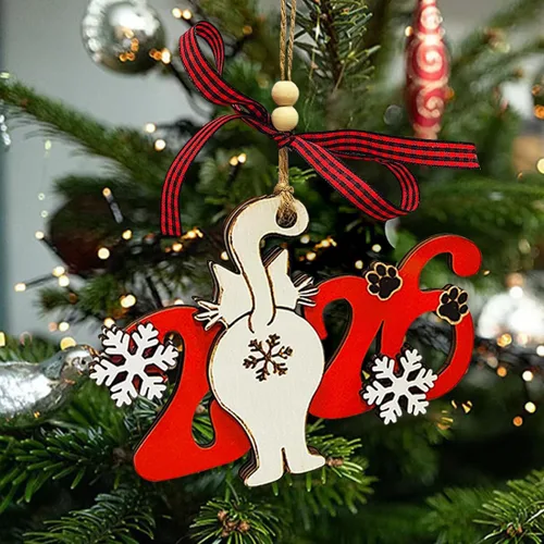 Miniatura 7 de Adornos de Navidad para gatos 2025, adorno divertido para árbol de Navidad, adornos únicos y lindos de madera para decoración - Regalos para amantes