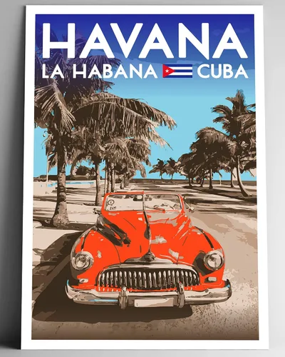 GO SEE DESIGN Póster de viaje estilo vintage Havana Cuba - 8 x 10 - 12 x 18 - 18 x 24 - 24 x 36 / 4 x 6 pulgadas, impresión artística estilo WPA La