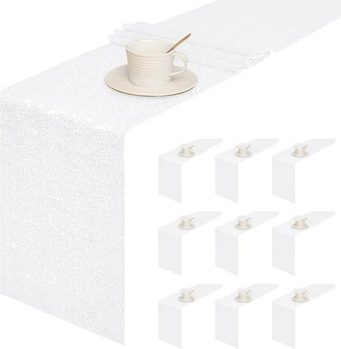 Miniatura 28 de Sugargirl Paquete de 10 caminos de mesa de lentejuelas de 12 x 72 pulgadas, camino de mesa verde manzana con purpurina para suministros de fiesta