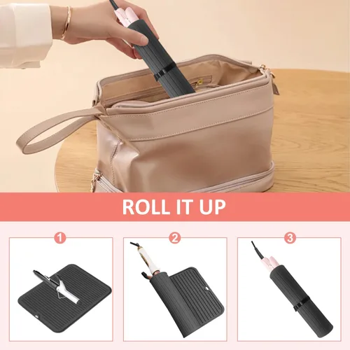 Miniatura 6 de Alfombrilla grande de silicona resistente al calor para herramientas de cabello: rizador, plancha, alisador de pelo - Funda portátil