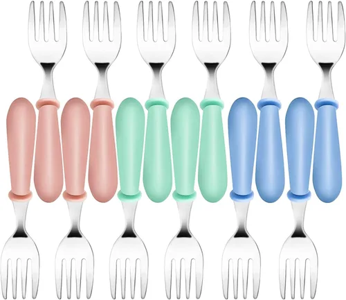 12 tenedores para niños pequeños, tenedores de acero inoxidable para bebés, cubiertos para niños y niñas, cubiertos para niños y niñas, cubiertos