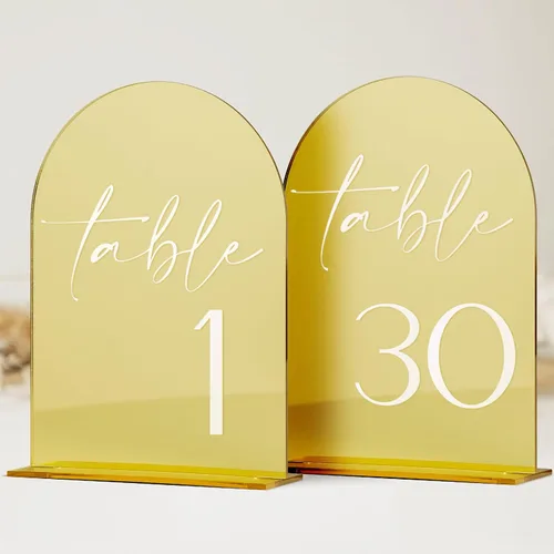 Miniatura 12 de Números de mesa de acrílico de arco negro con soportes 1-15, letrero acrílico arqueado negro de 5 x 7 pulgadas y base, números de mesa de arco