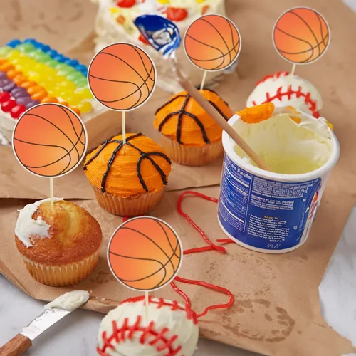 Miniatura 5 de 36 piezas de adornos para cupcakes de baloncesto, estrellas, bolas deportivas, adornos para cupcakes para jugadores de baloncesto, decoración