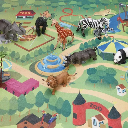 Miniatura 8 de BOLZRA Figuras de animales de safari con tapete de juego de actividades y caja de almacenamiento, juego gigante de plástico realista con león