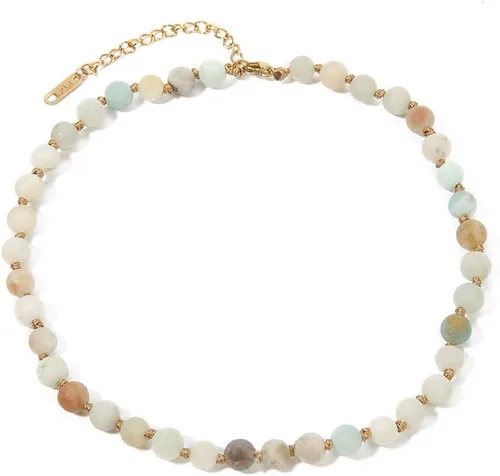 BALIBALI Gargantilla con cuentas de piedra semipreciosa, chapado en oro de 14 quilates, piedra natural, collar de doble hebra, collares cortos en