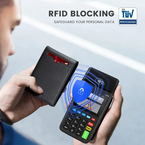 Miniatura 46 de Zitahli Billetera para hombre, de piel fina, con bloqueo RFID, minimalista, plegable, tarjetero con caja de regalo