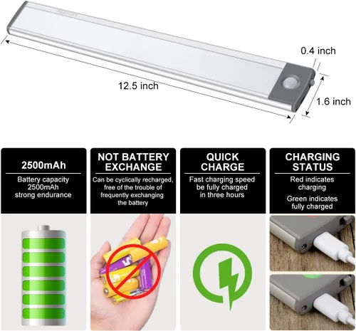 Miniatura 2 de Luz LED con sensor de movimiento, iluminación debajo del mostrador, luces nocturnas de cocina recargables por USB, luz alimentada por batería, luz