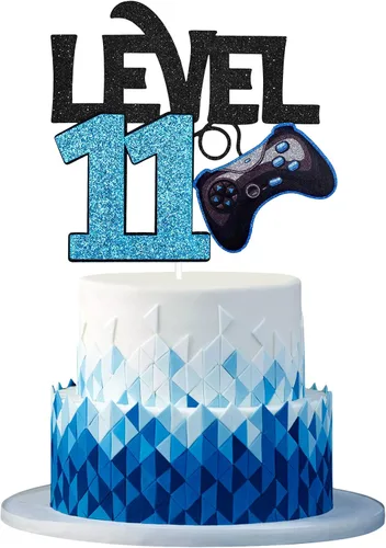 Miniatura 8 de Decoración para pastel de cumpleaños de nivel 15 – Videojuego de 15 cumpleaños para niño de 15 años, suministros de pastel azul – Decoración