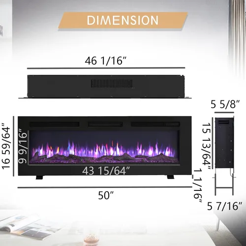 Miniatura 4 de Efiretric® Grace - Chimenea eléctrica 3 en 1 de 50 pulgadas de ancho (EF451), independiente, montada en la pared, empotrada, efecto de llama de 9