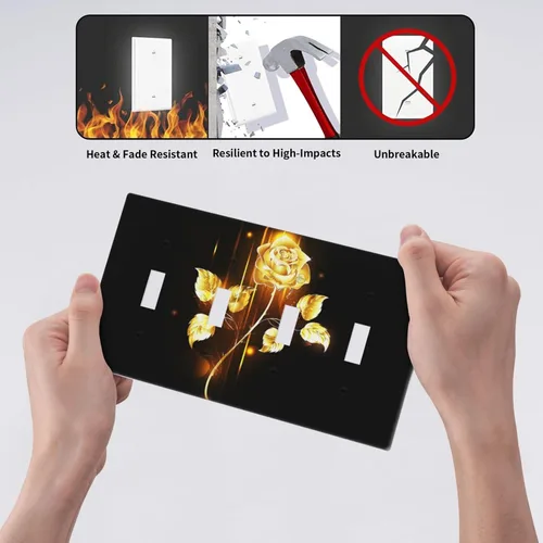 Miniatura 718 de Cubiertas de placa de pared de 3 gang con interruptor de luz de triple palanca, en negro y dorado con esplendor de oro rosa, estampado floral