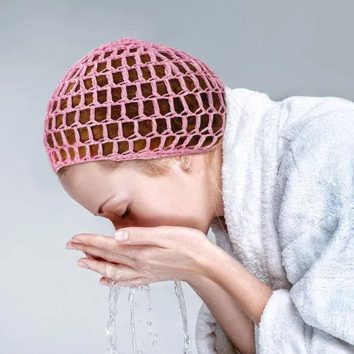 Miniatura 5 de Geyoga 2 piezas de red de ganchillo para el cabello, gorro de punto de rayón, cubierta de moño, gorro de ducha tejido para dormir para mujeres