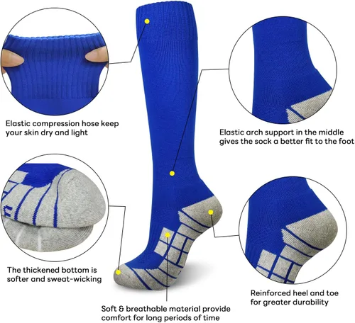 Miniatura 5 de ELUTONG Calcetines de fútbol para jóvenes, niños y adultos, 3 pares de calcetines deportivos de fútbol alto hasta la rodilla