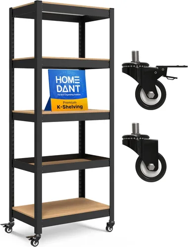 HOMEDANT House Carrito Rodante de Metal de 24.4" con 5 Niveles, Estantería con Rodajas de Servicio Pesado Laminadas, Unidad de Estantería con