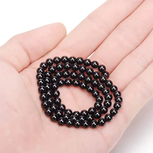 Miniatura 3 de Cuentas redondas de turmalina negra natural, 15.5 "A Grad (0.157 in)