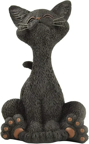 JFSM INC. Figura de gato negro sonriente de 5 pulgadas, bonita estatua de gatito de resina para decoración del hogar u oficina, colección Happy Cat,