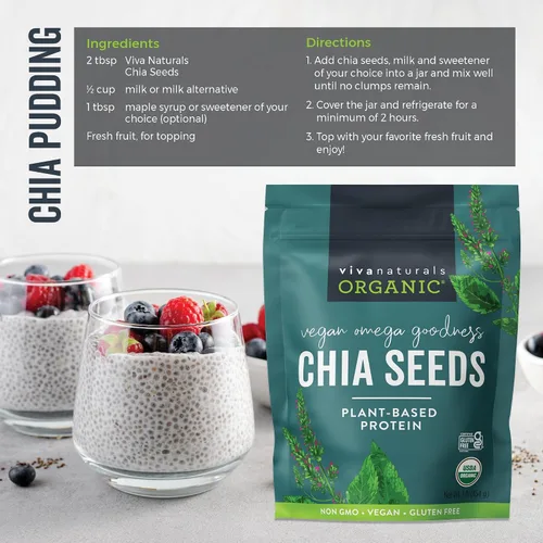 Miniatura 6 de Viva Naturals Semillas orgánicas de chia, 1 lb (454 g) – Omega-3 de origen vegetal y proteína vegana, sin gluten y sin OGM, perfectas para batidos