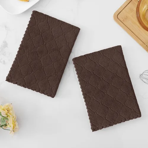 Miniatura 7 de Homaxy - Paquete de 12 trapos de cocina (13 x 19 pulgadas, marrón), de terciopelo coral supersuaves y absorbentes para lavar platos, paño