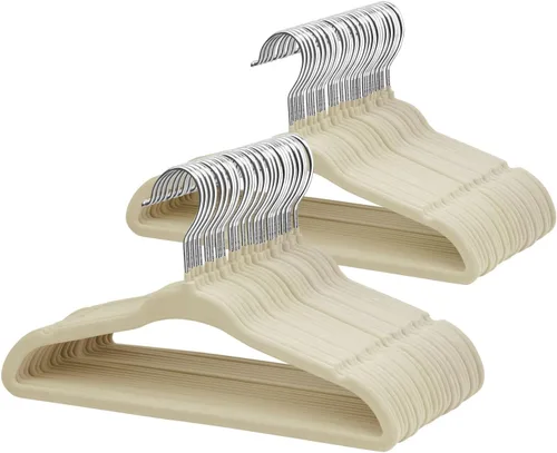 Miniatura 16 de ManGotree Perchas de terciopelo para bebés, perchas para niños y niños, para ahorrar espacio, antideslizantes, paquete de 15 unidades (beige)