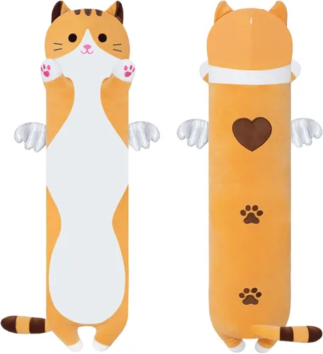 Miniatura 11 de Almohada de gato de felpa suave, almohada larga de juguete de animal de peluche para gatito, regalo para niños, novia (50CM, negro)