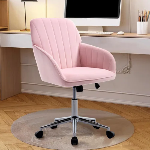 Miniatura 15 de Silla de oficina de terciopelo, sillas de escritorio tapizadas para oficina en casa con ruedas giratorias ajustables, ergonómica para sala de estar