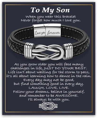Miniatura 28 de Gifts for Men Infinity Leather Bracelet for Dad New Daddy Husband Boyfriend Son Grandson Brother Nephew Uncle Brown Braided Engraved Leather Jewelry