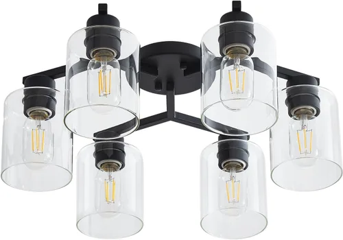 Miniatura 20 de Lámpara de Techo Semiempotrada Negra, Luminarias de Techo de 1 Luz, Luminarias de Estilo Rústico de Montaje en Techo, Luces de Techo con Pantalla