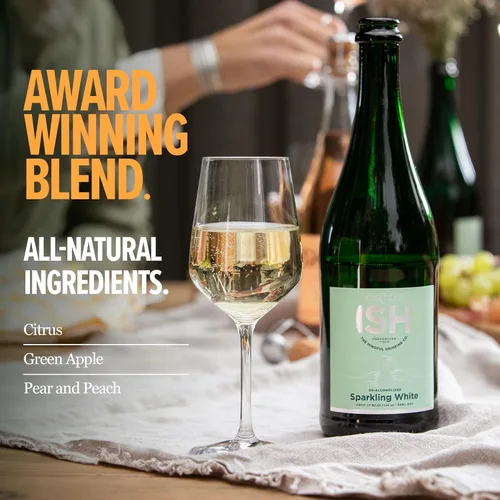 Miniatura 6 de ISH Vino Espumoso No Alcohólico Blanco y Rosado en Paquete, Cero Grados de Alcohol, Vino Desalcoholizado, Sin Gluten, Bajas Calorías, Dos Botellas