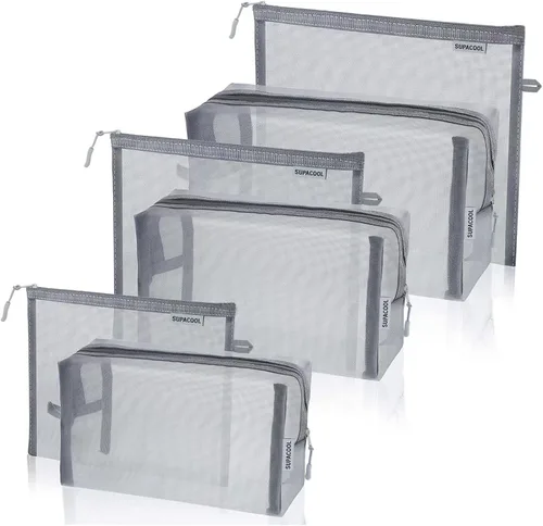 Miniatura 13 de SUPACOOL Bolsa de maquillaje de malla de viaje, bolsas organizadoras de cosméticos con cremallera, bolsas organizadoras de pañales, bolsa de nailon