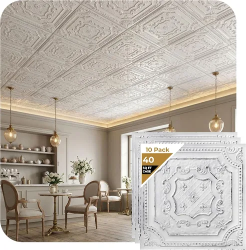 Miniatura 18 de from Plain to Beautiful in Hours DCT04 Elizabelthan Shield - Azulejo de techo de PVC de 2 x 2 pies (cubiertas / 200 pies cuadrados), gris pardo