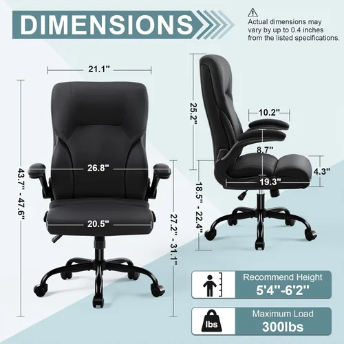 Miniatura 3 de Silla de oficina ejecutiva, silla de escritorio ergonómica y cómoda con reposabrazos y ruedas abatibles acolchados, de piel sintética, resistente
