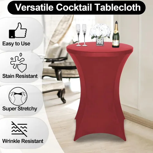Miniatura 2 de FestiCorp Paquete de 6 fundas de elastano ajustadas para mesa de cóctel, manteles elásticos para mesa de cóctel, mantel elástico para fiestas, Rojo