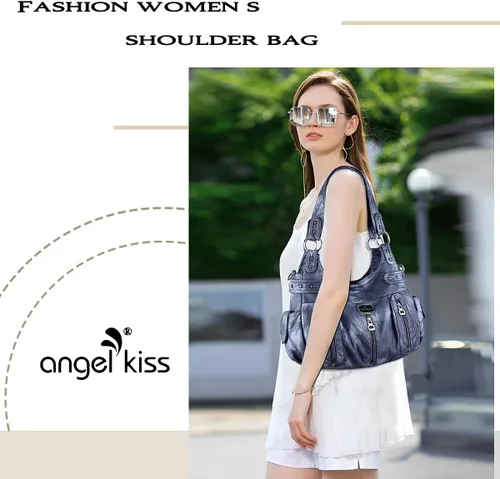 Miniatura 2 de Angelkiss - Bolsos grandes para mujer, de piel sintética lavada, bolso cruzado de hombro