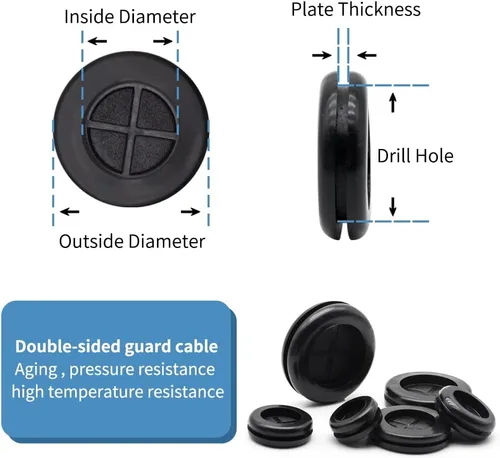 Miniatura 5 de Vrupin Kit Surtido de 66 Ojales de Goma, Tapones para Orificios de Taladro Cortafuegos Protección de Cables, 6 Tamaños 1-13/16" 1-1/2" 1" 7/8" 5/8