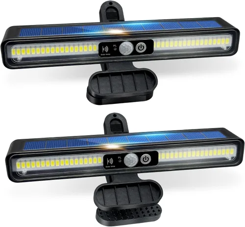 Miniatura 9 de Luces solares de movimiento con clip para exteriores, paquete de 2 luces de 3 modos de valla alimentadas por energía solar, 36 LED 6500 K