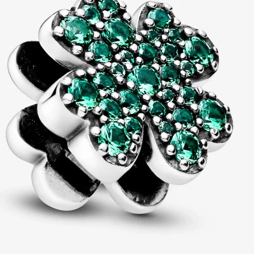 Miniatura 4 de pandora pavé 798601c01 cuatro hojas trébol clip encanto verde 0.5in