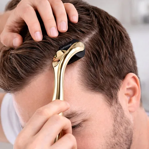 Miniatura 4 de Elevate Derma Roller 0.010 in con rodillo de microagujas de titanio 540 para mujeres y hombres, rodillo dorado para cara, piel, cabello y barba