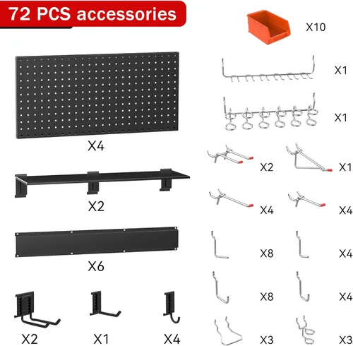 Miniatura 6 de Ultrawall Organizador de pared de tablero perforado negro, 48 x 36 pulgadas para almacenamiento de garaje con ganchos, cubos de almacenamiento