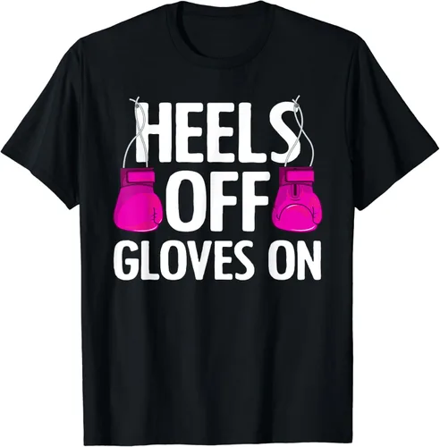 Divertidos guantes con tacones apagados en arte para mujer, camiseta amante del kickboxing, Negro -