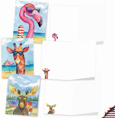 Miniatura 3 de The Best Card Company Surtido divertido juego de tarjetas de felicitación en blanco de acuarela de vida silvestre, incluye 10 diseños únicos