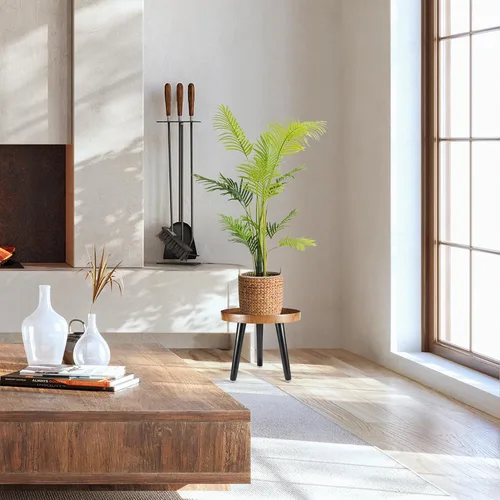 Miniatura 7 de KGPLOME Soporte para plantas de interior, mesa de madera de mediados de siglo con acabado de nogal, soporte alto para maceta, mesa auxiliar redonda