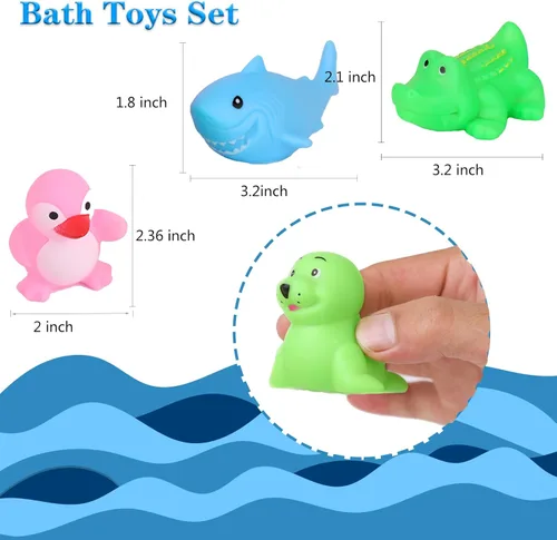 Miniatura 4 de Juego de 18 juguetes de baño preescolares para niños pequeños de 1-3, 2-4, lindos animales marinos de goma, juguete de pato de goma para bebés de 6