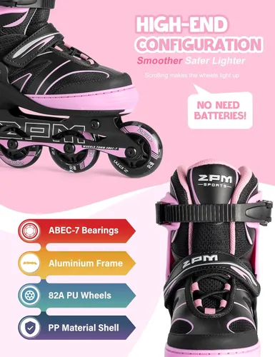 Miniatura 3 de 2PM SPORTS Patines en línea ajustables para niños de 4 a 12 años, patines en línea juveniles para niñas y niños de 5 a 8 a 12 años con ruedas de luz
