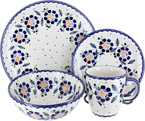 Miniatura 4 de Cerámica polaca Blue Rose – Juego de 4 piezas Blue Harmony – Servicio para 1-1 lugar – Ideal para cenas diarias, comidas informales o como vajilla