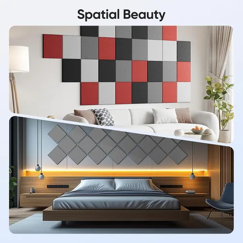 Miniatura 5 de Paquete de 12 Paneles Acústicos de 12" X 12" X 0.4" para Absorción de Sonido de Pared, Paneles de Sonido Cuadrados Autoadhesivos, de Alta Densidad